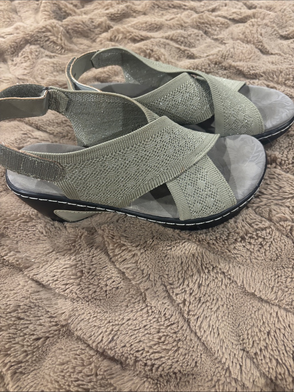 JBU Sage Green Elastic Crossover Slingback Sandals